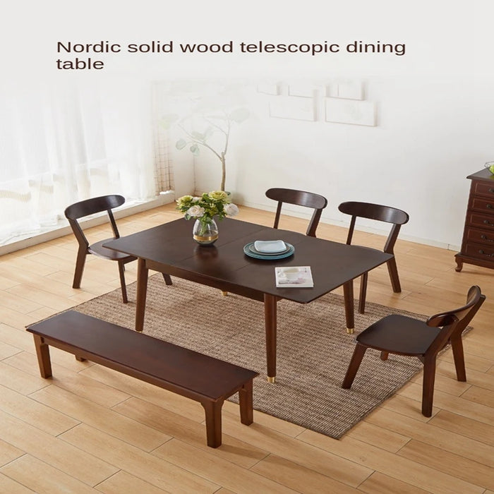 Solid wood folding dining table Nordic minimalist 4 people, 6 small units, 8 household pull-out retractable dining chairs, 2 com