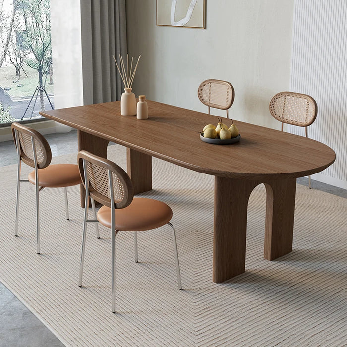 Minimalist Workstation Dining Tables Oval Personalized Negotiation Luxury Wooden Dining Table Mesa Plegable Furniture Set QF50DT