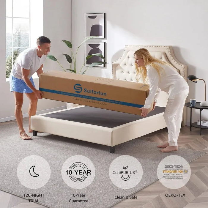 Queen Mattress 12 Inches, Gel Memory Foam Hybrid Mattress for Back Pain Relief, Wrap Coil Inner Spring, Medium Firmness