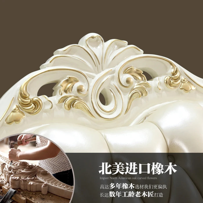European sofa 123 combination three-person four-person inline leather solid wood sofa luxury villa living room furniture