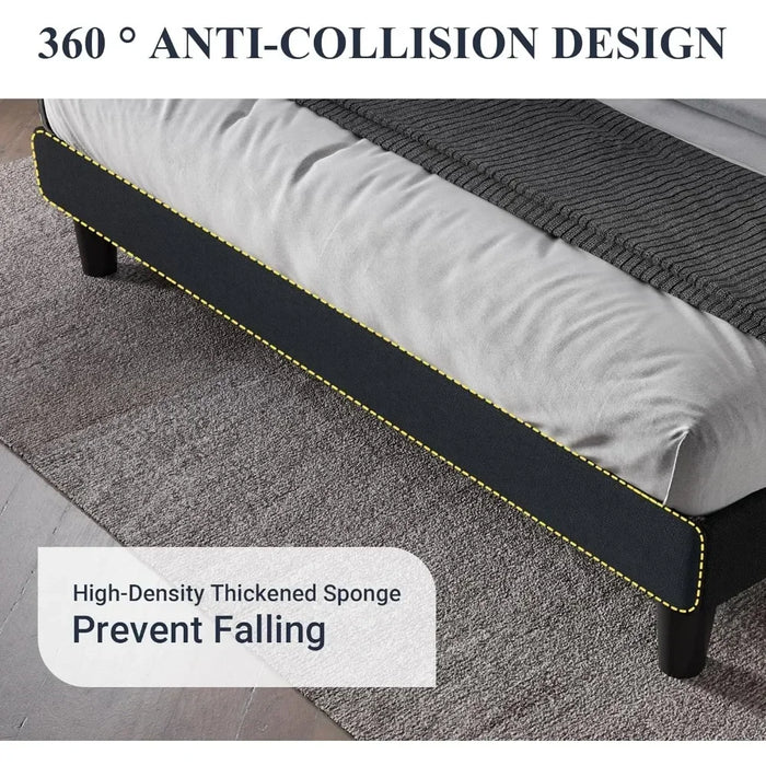 Bed FrameFull-size Bed Frame With Button-tufted Wing-back Headboard With Solid Wood Slatted Support, Modern Upholstered Bed Fram
