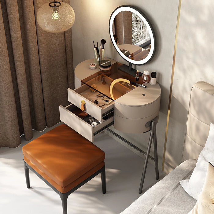Italian Modern Vanity Table Set with LED Mirror and Solid Wood Stool - Stylish Storage, Makeup Station, Beauty Organizer!