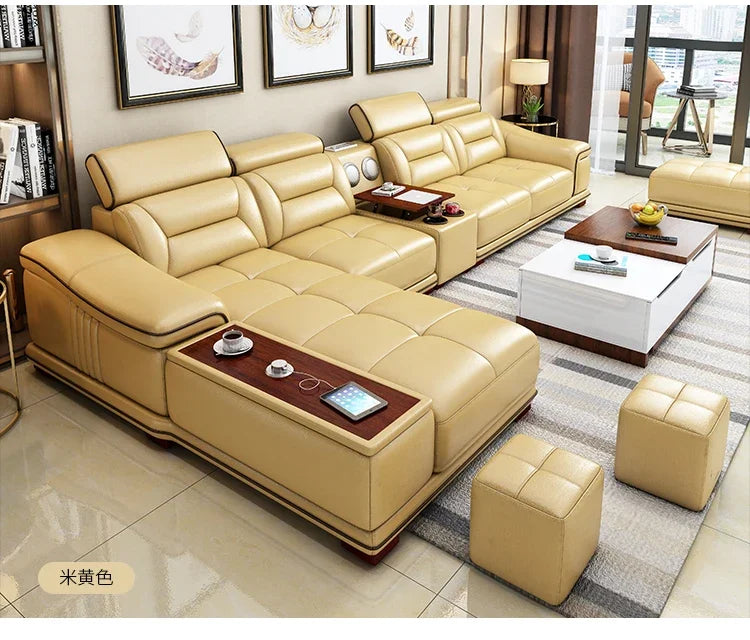 Leather sofa head layer cowhand simple modern furniture imperial concubine corner small smart sofa large combination set