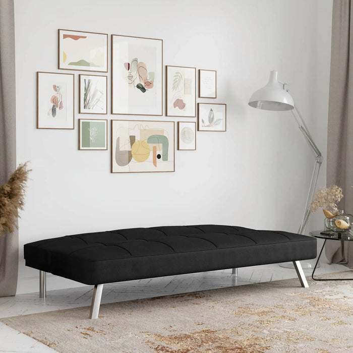 Modern Futon, Black Fabric for Living Room Home or Office
