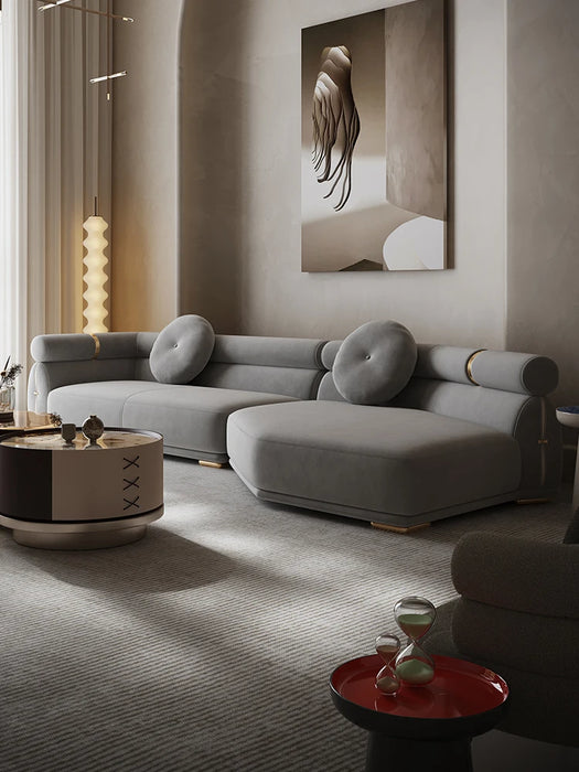 Special-Shaped Leather Sofa Living Room Modern Light Luxury Leather Corner Villa Large Flat Sofa