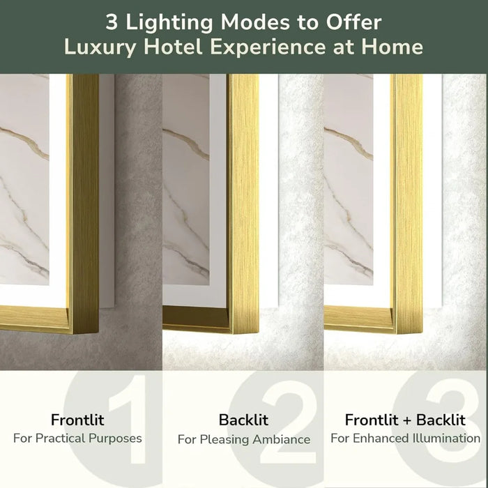 Bathroom Mirror, Gold Framed Backlight And Front Bright Aluminum Alloy Rectangular Beveled Edge, Bathroom Mirror