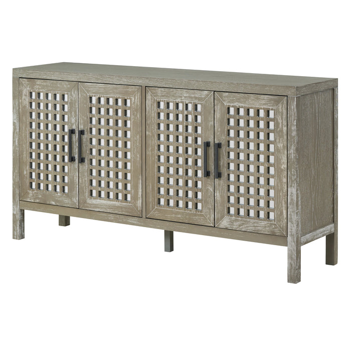 TXREM Retro Mirrored Sideboard with Closed Grain Pattern for Dining Room, Living Room and Kitchen