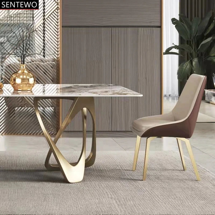 Luxury Marble Dining Table Set 6 8 Chairs Stainless Steel Gold Base Nordic Rock Slab Tables Chair Chaise Comedor 4 Sillas Tablo