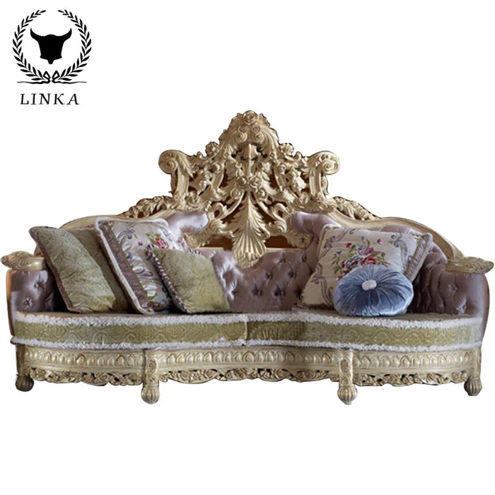 Custom European sofa luxury real wood leather 123 French hand carved tea table side table