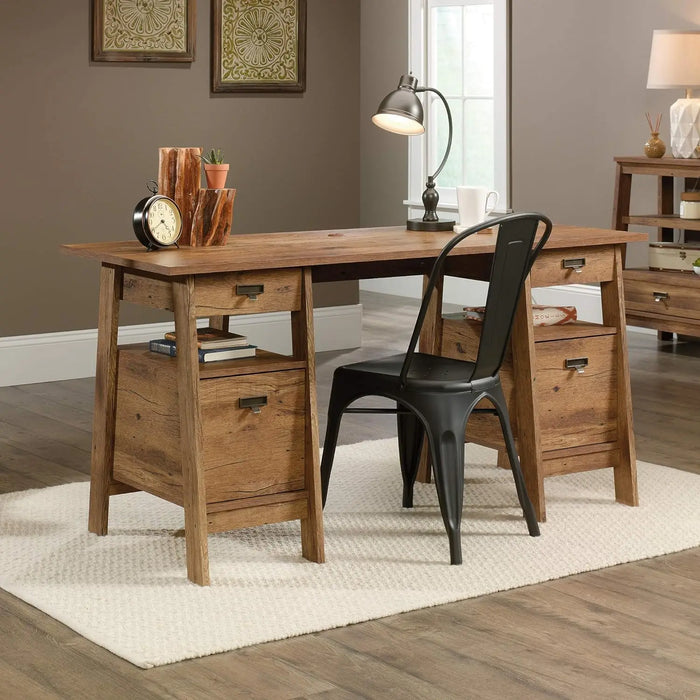 Sauder Trestle Executive Trestle Desk, Vintage Oak finish