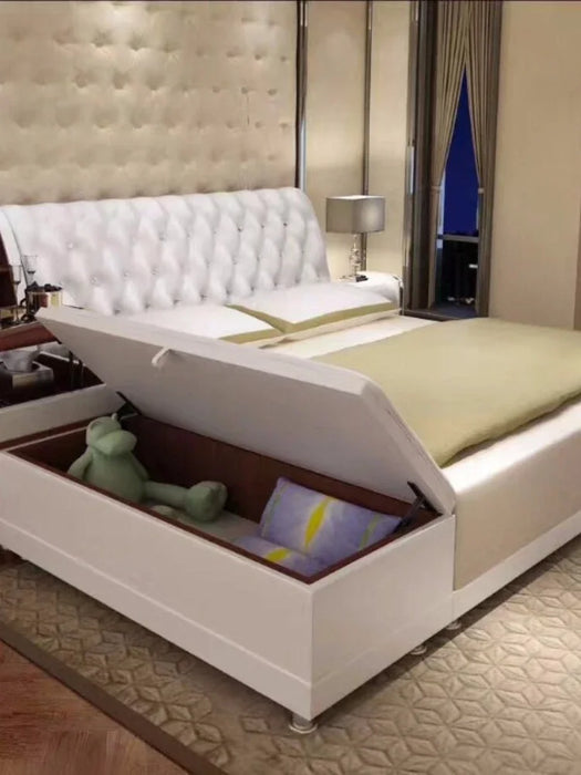 modern real genuine leather bed / soft bed/double bed king/queen size bedroom home furniture with storage box and sideboard