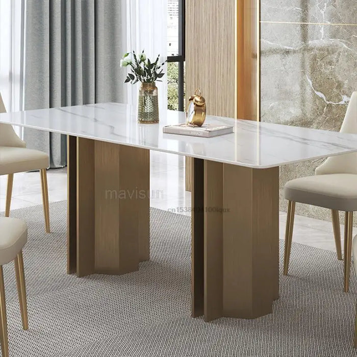 Bright Rock Slab Dining Table Italian Style Light Luxury Designer High-end Restaurant Modern Minimalist Rectangular Furniture