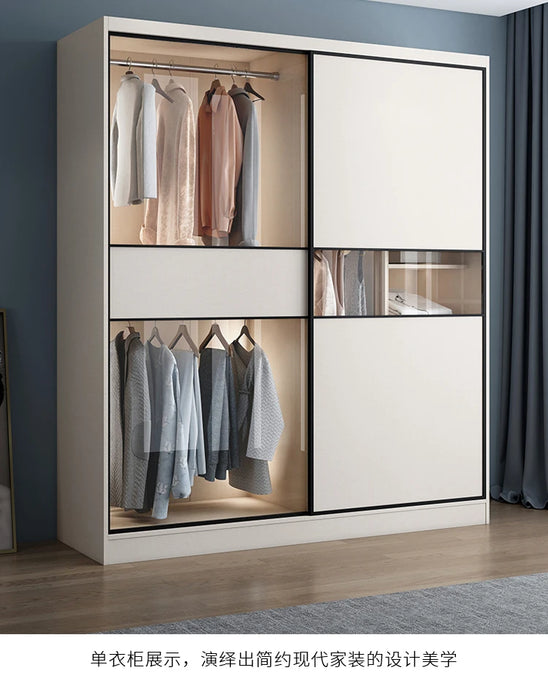 Solid wood sliding door wardrobe modern simple sliding door wardrobe storage sliding door combination Nordic bedroom cabinet