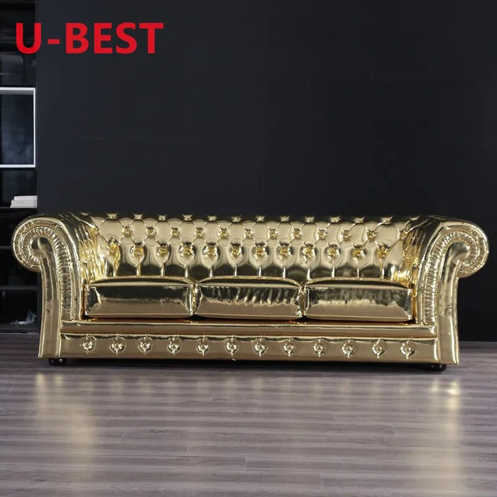U-BEST French Luxurious 3 Set Living Room Chesterfield Sofa Classic Living Room Accent Sofa 3 Seater Golden Color Sofa