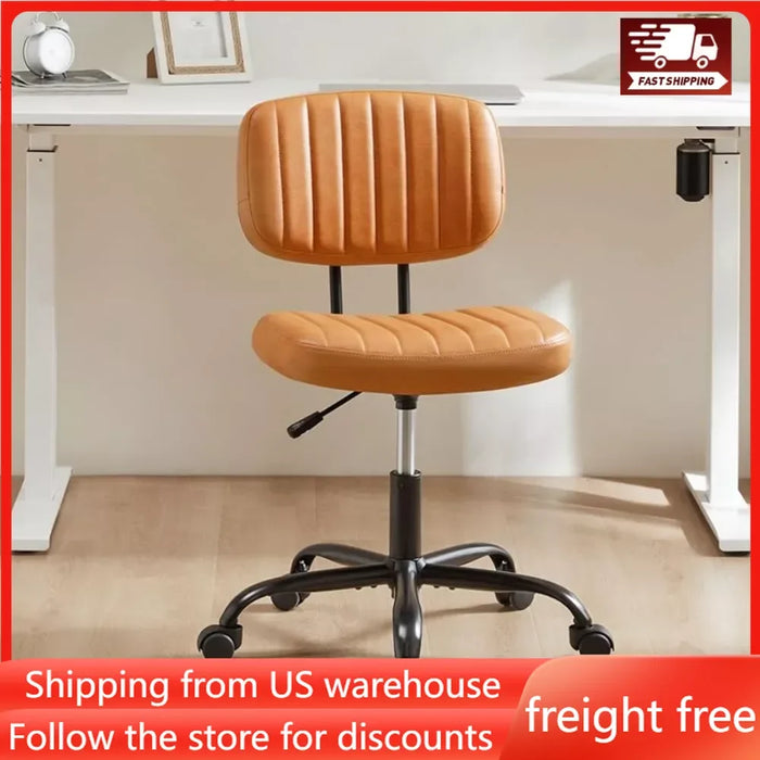 Brown Office Chair Armless Home Office Desk Chair With PU Leather Low Back Lumbar Support and Wheels Free Shipping Chairs Swivel