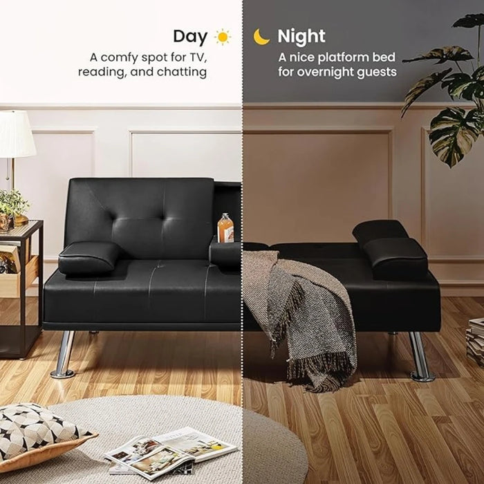 Modern Faux Leather Sofa Bed Convertible Folding Futon With Armrest Home Recliner Home Furniture for Living Living Room Sofas