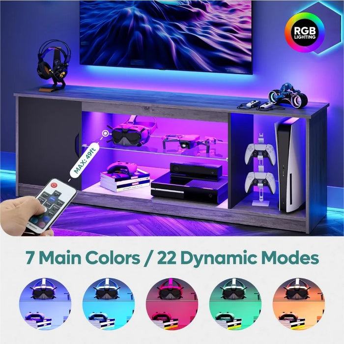 Bedroom 58 Inch Tv Stand Living Room Furniture Gaming Entertainment Center With Cabinet for PS5 Grey Wash Table Home Stands