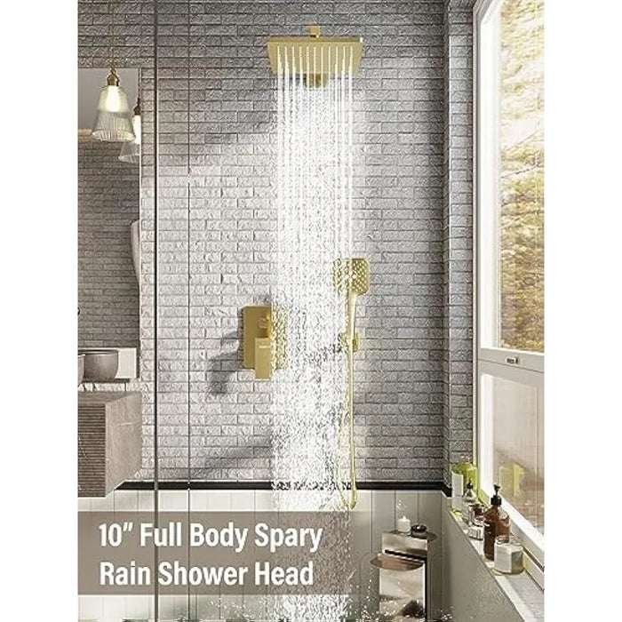 Wall Mounted Shower Faucet Set for Bathroom with High Pressure 10" Rain Shower head and 3-Setting Handheld Shower Head Set