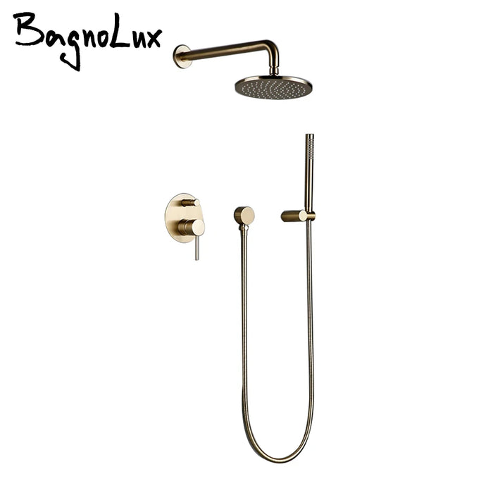 Brushed Gold Shower System Set Shower Mixer 8-12 Inch Rainfall Wall Mounted Hot And Cold Diverter Ways Bathroom Tap