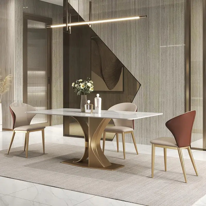 White Glossy Slate Dining Table Light Luxury Modern Minimalist High-end Designer Creative Rectangular Table And Chair Set