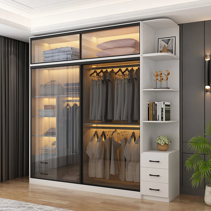 Sliding door wardrobe Nordic modern simple glass overall economy bedroom sliding door storage cabinet