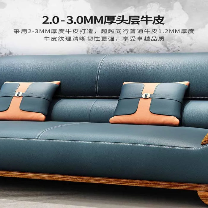 Modern minimalist leather sofa, new Chinese style solid wood size unit, European style living room, 2024 new combination