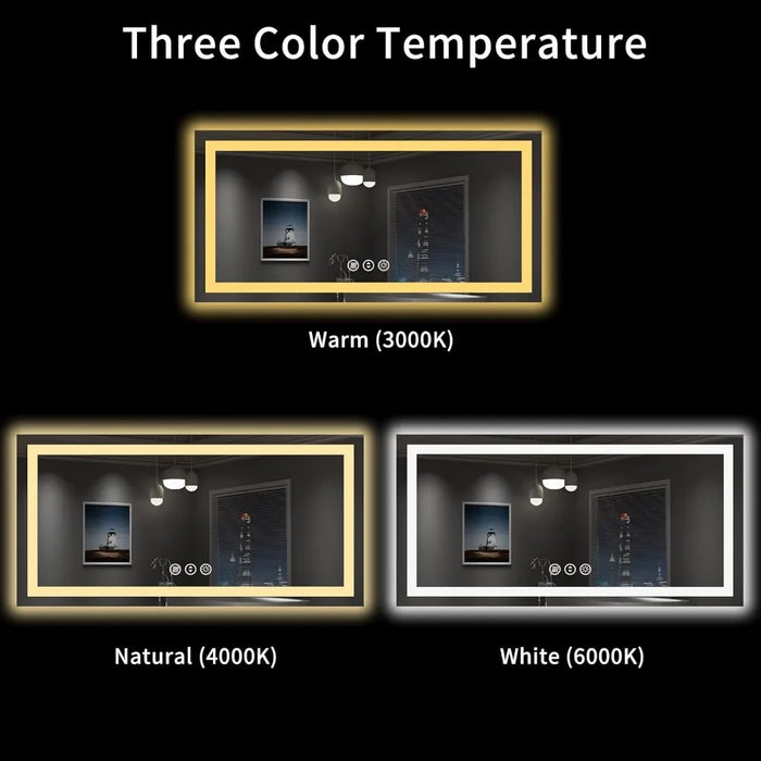 Bathroom Mirror with Lights, Anti-Fog, Dimmable, Backlit + Front Lit, Lighted Bathroom Vanity Mirror for Wall, Shatter-Proof