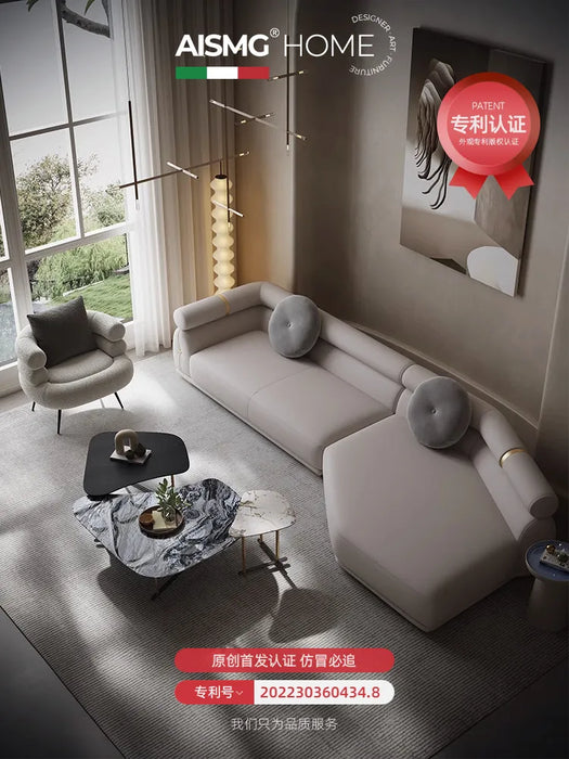Special-Shaped Leather Sofa Living Room Modern Light Luxury Leather Corner Villa Large Flat Sofa