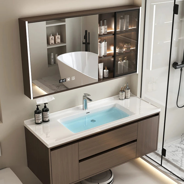 New Chinese Style Bathroom Cabinet Combination Ceramic Integrated Basin Walnut Color Bathroom Sink Washbasin Furniture YX50BC