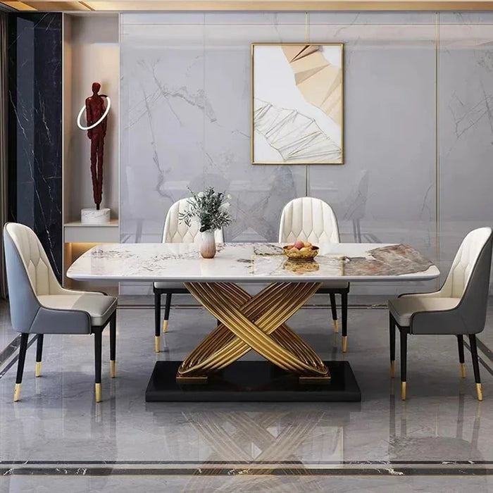 Rectangle Dining Table With Stainless Steel Base Black White Tabletop For 6 People Luxury Marble Kitchen Table Home Furniture
