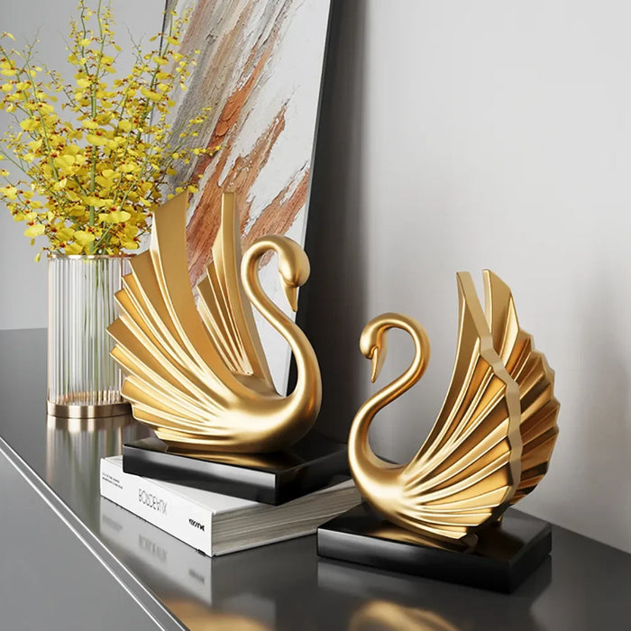 Luxury Home Living Decor European Style Romantic Couple Swans Resin Statue Crafts Interior Cabinet Decorations Figurines Gift