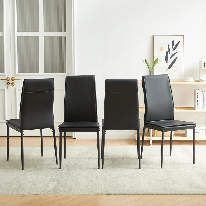 [Flash Sale]5 Pieces High-Grade Dining Table Set for 4 Kitchen Room Tempered Glass Dining Table 4 Faux Leather Chair Black[US-W]