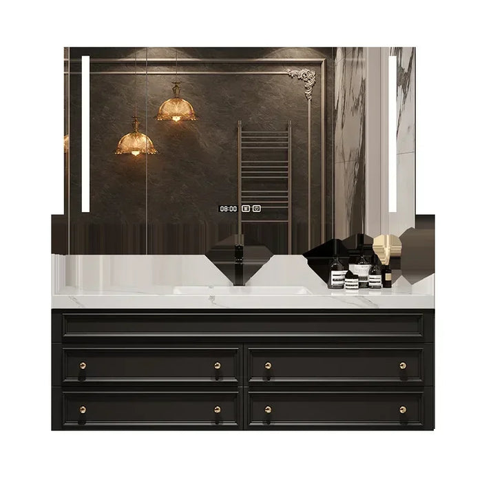 American Retro Oak Solid Wood Bathroom Cabinet Rock Ceramic Washbasin Luxury Bathroom Vanity Sink Cabinet Bathroom Furniture