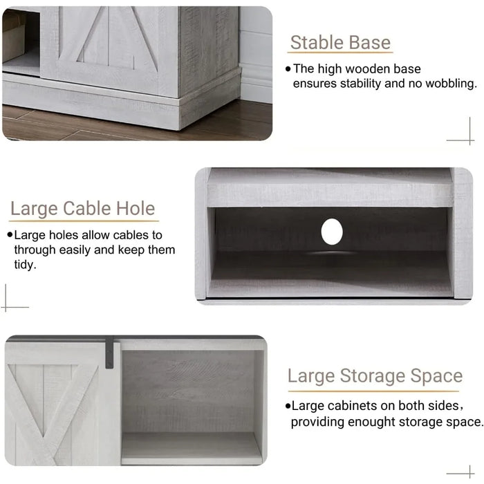 Living Room Furniture for Tv Table Gray Wash Wood TV Stand With Sliding Barn Door Entertainment Center With Storage Cabinet Ps5