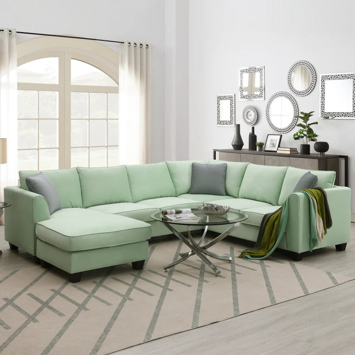 112*87" Sectional Sofa Couches Living Room Sets 7 Seats Modular Sectional Sofa with Ottoman L Shape Fabric Sofa Corner Couch Set