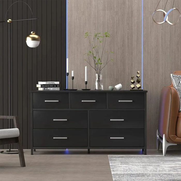 Dresser for Bedroom, Industrial Wood Storage Organizer with Sturdy Steel Frame, Wood Dressers & Chests of Drawers, Dressing Desk