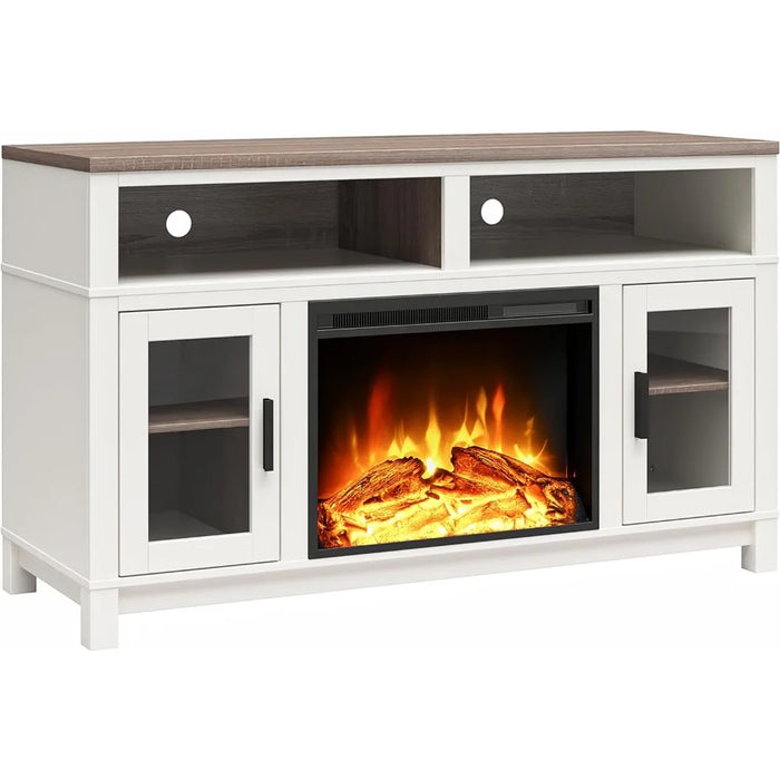 TV cabinet, electric fireplace TV bracket, suitable for white TV storage cabinets up to 60 inches wide