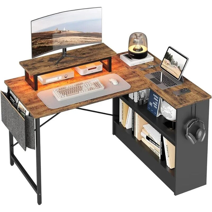 L Shaped Desk with Storage Reversible Corner Computer Desk, Writing Study Desk for Home Office Small Space Bedroom Apartment