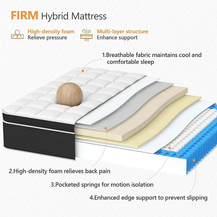 King Size Mattress Mattresses for Sleeping Pressure Relief and Motion Isolation 12 Inch Firm King Mattress in a Box Matress Bed