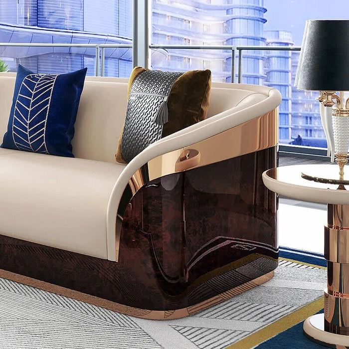 Modern Luxury Leather with Wooden Sofa Set, Fashion 2/3/4 Seater Sofa, Leather Couch for Living Room Accept Customzied Color