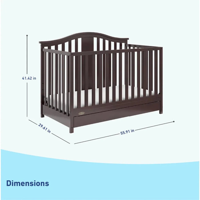 2023 Graco Solano 5-in-1 Convertible Baby Crib with Drawer, Espresso