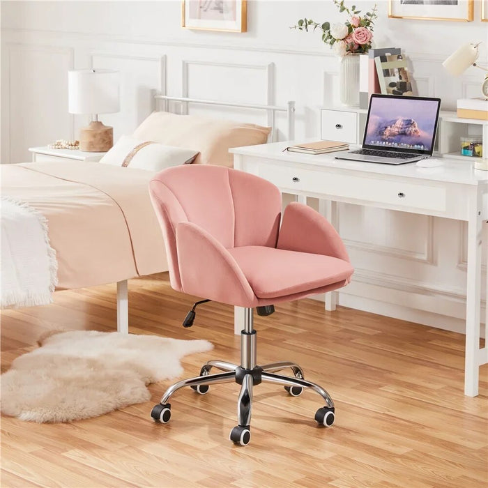 Modern Velvet Rolling Desk Chair for Home Office, Pink Furniture Computer Chair Pink Desk Chair Office Chairs