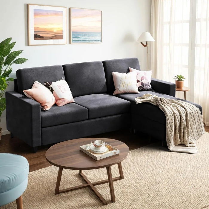 Convertible Sectional Sofa Couch, Modern Linen Fabric L-Shaped Couch 3-Seat Sofa Sectional with Reversible Chaise