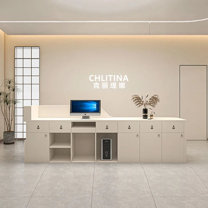 White Barbershop Reception Desk Office Simple Cash Conference Advisory Banco Reception Desk Stand Comptoir Caisse Bar Furniture