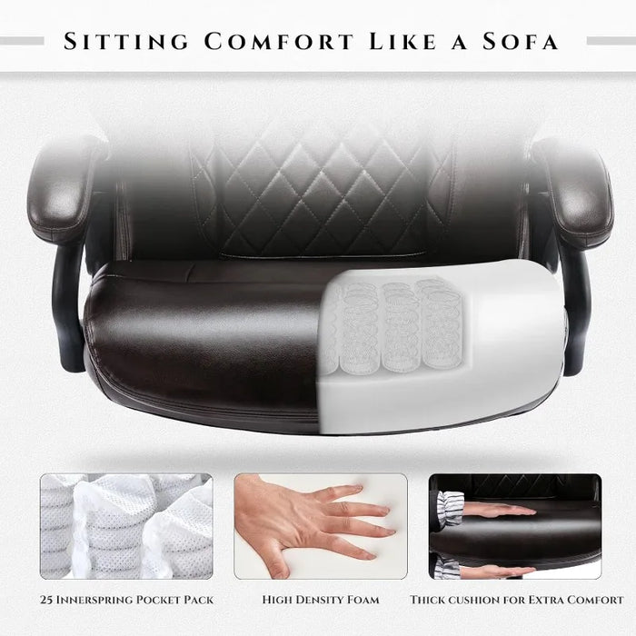 Big and Tall Office Chair 400lbs-Heavy Duty Executive Desk Chair  Extra Wide Seat, High Back Ergonomic Leather Computer Chair