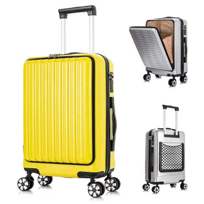 NEW fashion travel suitcase with wheels 20'' carry on luggage small bag rolling luggage front open trolley case travel bag 10 kg