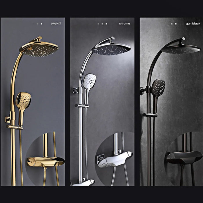 Luxury golden brass shower system with constant temperature design, dual control of cold and hot, 3-function bathroom faucet