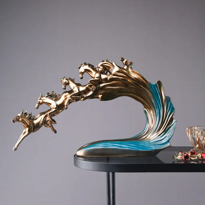 Nordic Luxury Galloping Horse Sculpture Ornament Office Desk Living Room Decoration Store Statue Ornament Home Decor Luxury Gift