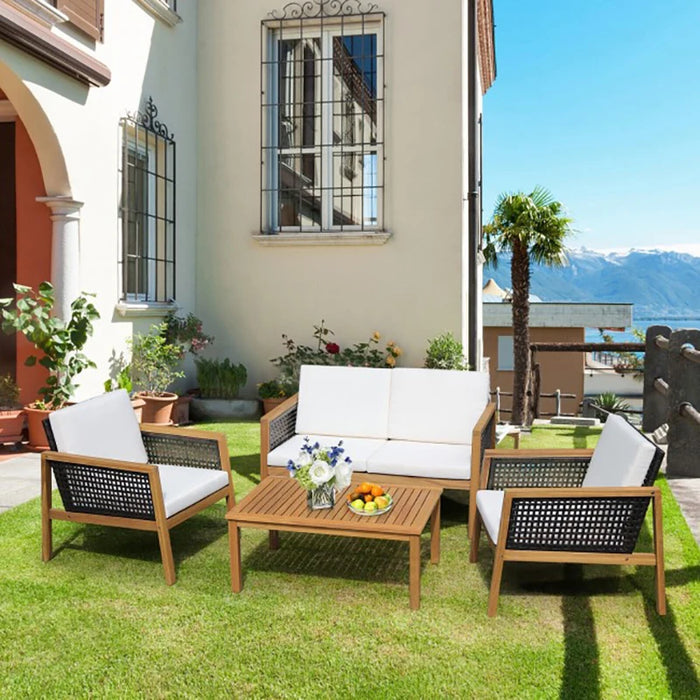 4 Pieces Patio Rattan Furniture Set with Removable Cushions Outdoor Garden Patio Coffee Table and Chair Outdoor Furniture Set