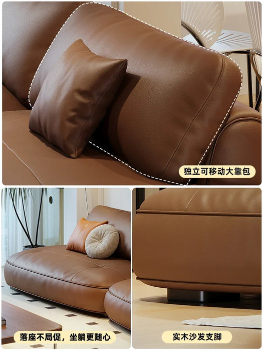 Straight Row Living Room Small Apartment Modern Simple First Layer Cowhide Creative Sofa